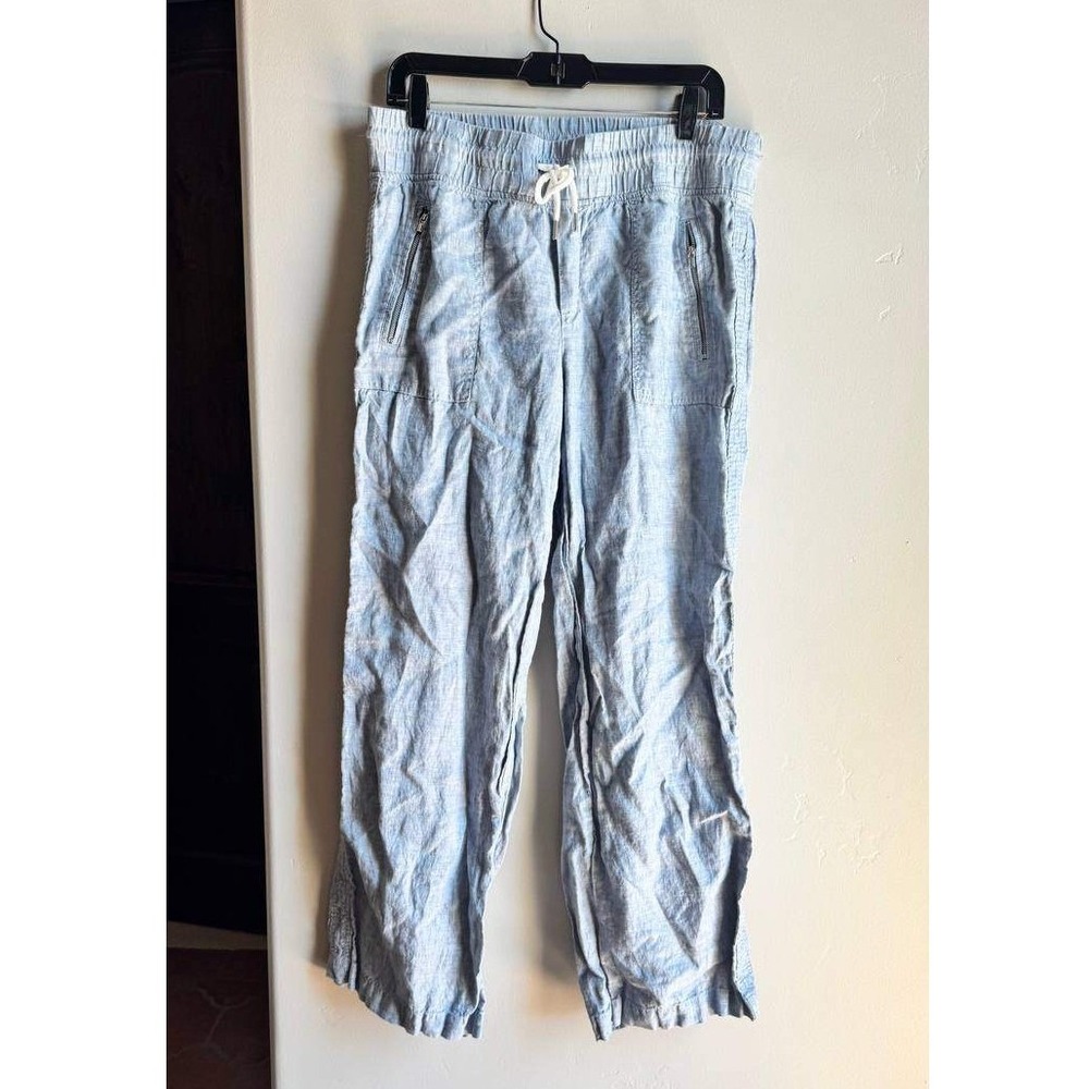 Athleta Cabo Linen Wide Leg Pants 10 Coastal Grandmother Resortwear Beach Boho